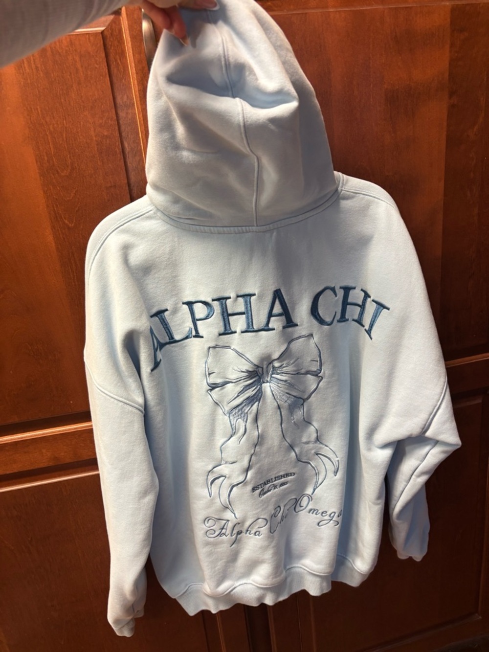 Alpha Chi Embroidered Light Blue Hoodie